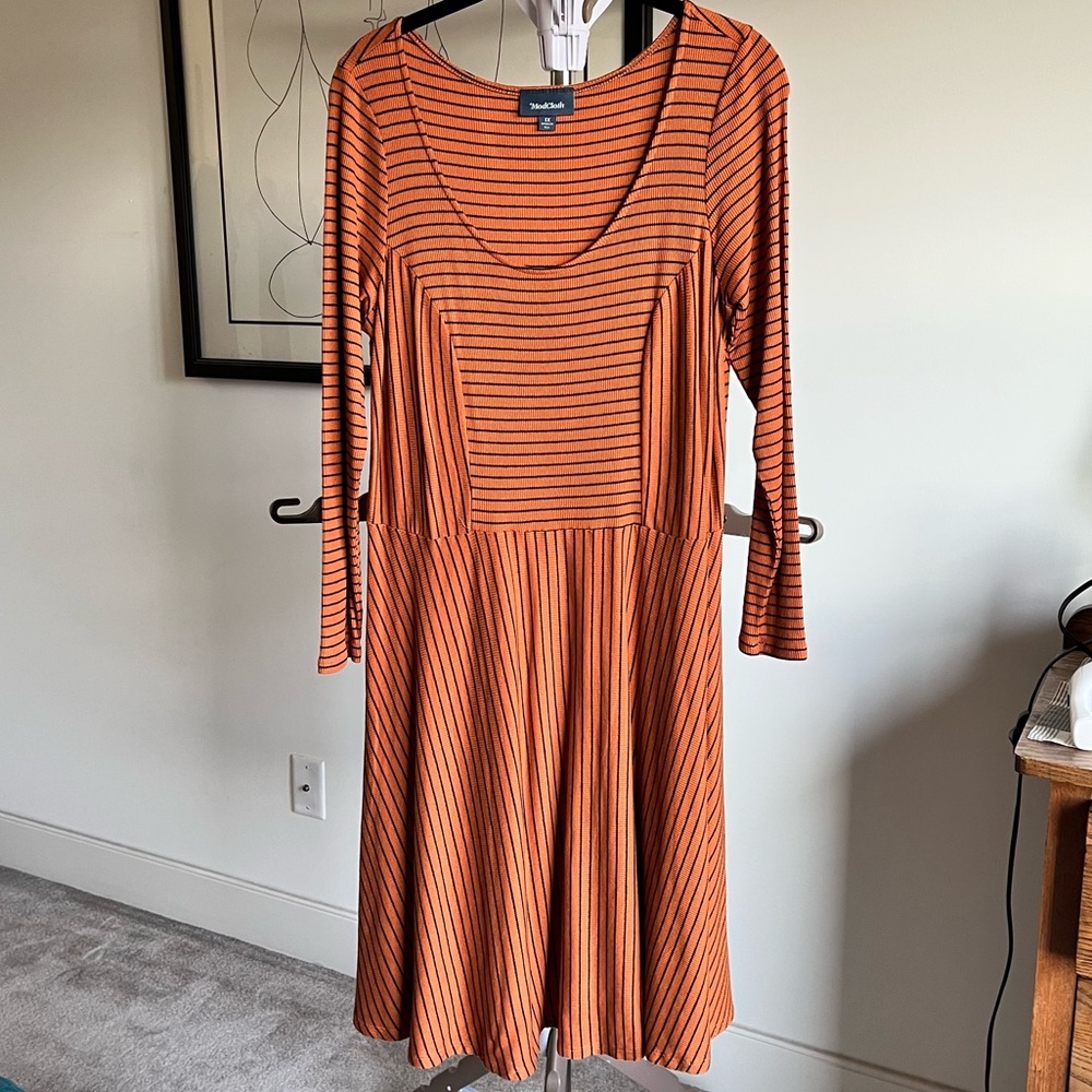NWOT ModCloth orange and black stripe long sleeve dress